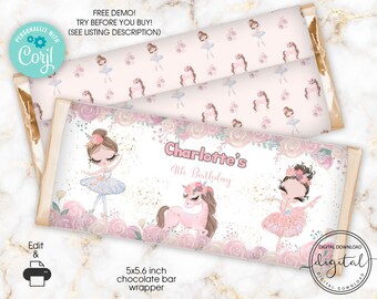 EDITABLE Ballerina Chocolate Bar Wrapper, Ballerina Candy Bar Wrapper, Girls Birthday Party Favors, Editable Template Download