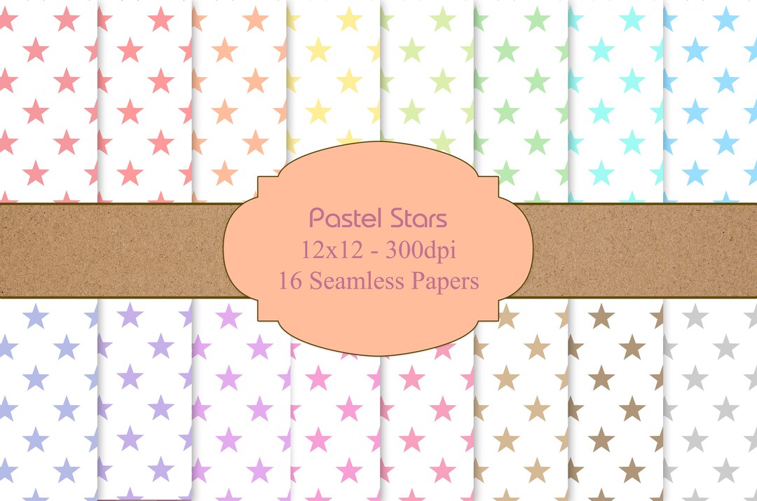 Pastel Stars Seamless Paper, Solid Color Scrapbook Paper (digital ...