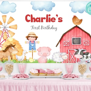 Bauernhof Tiere Geburtstag Hintergrund Digital, Bauernhof Tiere Geburtstag Party Dekorationen, Bauernhof Party druckbare Kulisse Banner, Instant download