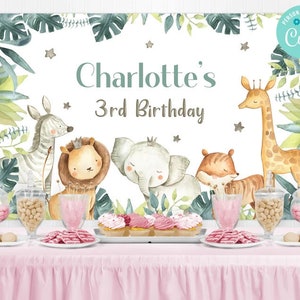 Safari Birthday Backdrop Digital, Safari Animals birthday party decorations, Jungle party printable backdrop banner, Instant download
