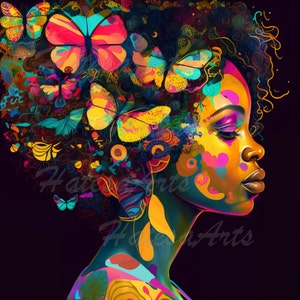 Butterfly in hair I African Woman I Instant Download - PNG, SVG