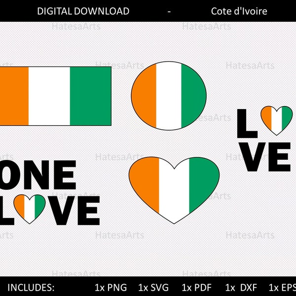 Cote d'Ivoire Flag I Clipart I Flag, Circle, Heart, Love, OneLove I File for Cricut I Instant Digital Download -png,svg,pdf,dxf,eps