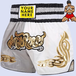 Gepersonaliseerde Muay Thai Boxing MMA Kickboxing Shorts - Gepersonaliseerde Borduur Custom Name Shorts - Unisex Adult & Kids, Uniek cadeau voor mannen