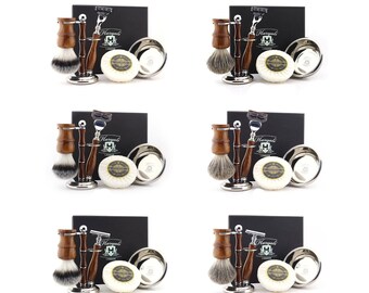 Shaving Kit for Men, Shaving Razor, Shaving Brush, Wooden Shaving Stand, Stainless Steel Bowl & Soap Grooming Kit Gift Set