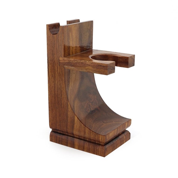 Handmade Wooden Dual Shaving Stand for Both Shaving Razor and Shaving Brush-Brush and Razor Holder Fits Most Brushes and Razors