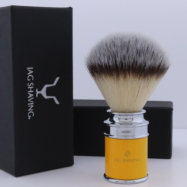 Handmade Synthetic Hair Shaving Brush  for Men with Sleek Metal Handle-Luxurious Lather, Smooth Shave - Exfoliating Natural Bristles-Yellow