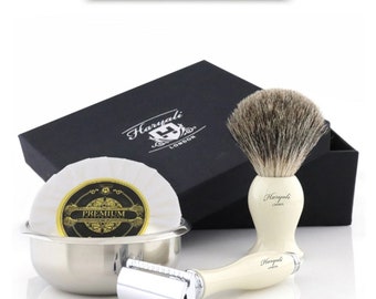 Shaving kit for Men, DE Safety Razor, Shaving Brush, Stainless Steel Shaving Bowl & Soap Perfect Gift Set