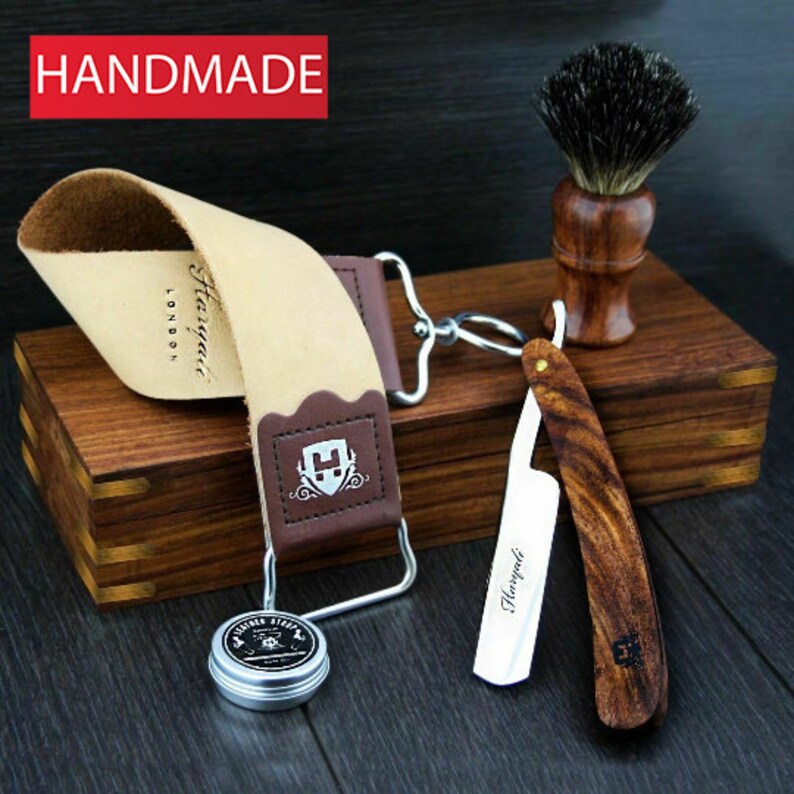 Wooden Cut Throat Razor Kit 5 Pc Shaving Kits Shaving Brush Wooden