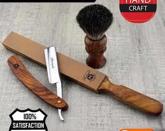 Straight Cut Throat Razor Kit for Men, Straight Razor - Shaving Brush & Leather Strop Gift Set