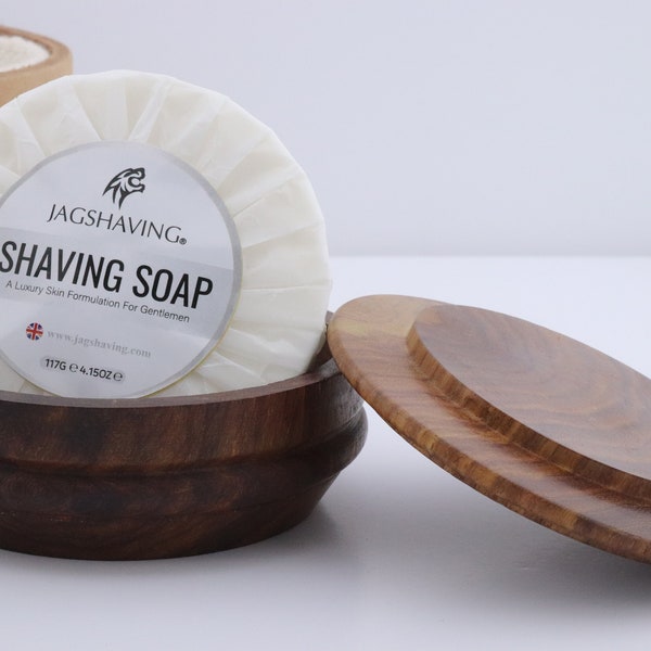 Handmade 100% Pure Wooden Shaving Bowl with Shaving Soap - Shaving Dish to Make Perfect Lather for Wet Clean Shave for Men