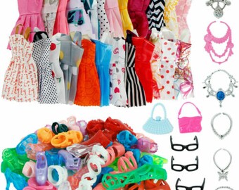 DOLLS SET PIECES Barbie Doll Clothes Shoes & Hangers Set Uk Dressess Shoes 32PC