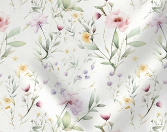 Pastelkleurige bloemenstof | Serene bloemenstof | Botanische elegante stof | Bedrukte katoenen en linnen stoffen op maat gesneden van CosmicFabricPrint