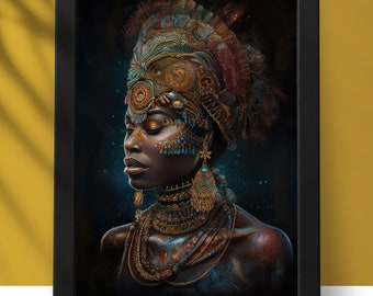 Afro Queen Nubian Queen Afro Centric Afro Art Afro Painting Afro Indigenous Afro Surrealism Afro Bohemian Afro Woman African Wall Art
