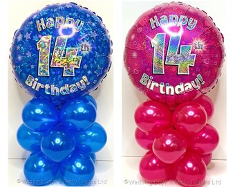 Happy 14th Birthday Sparkly Foil Balloon Display Kit DIY Party Table Decoration or Gift No Helium Needed Boys or Girls