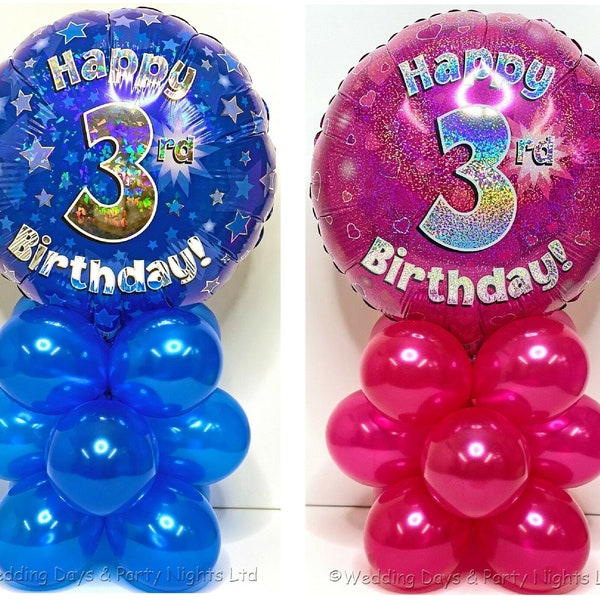 Happy 3rd Birthday Sparkly Foil Balloon Display Kit DIY Party Table Decoration or Gift No Helium Needed Boys or Girls