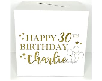 Personalised Birthday Card Post Box Any Name + Age Large 30cm White Square Post Box Party Decoration