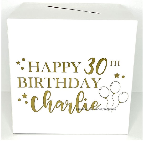 Personalised Birthday Card Post Box Any Name + Age Large 30cm White Square Post Box Party Decoration