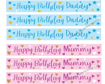 9ft Happy Birthday Daddy or Mummy Sparkly Foil Banner Party Decorations