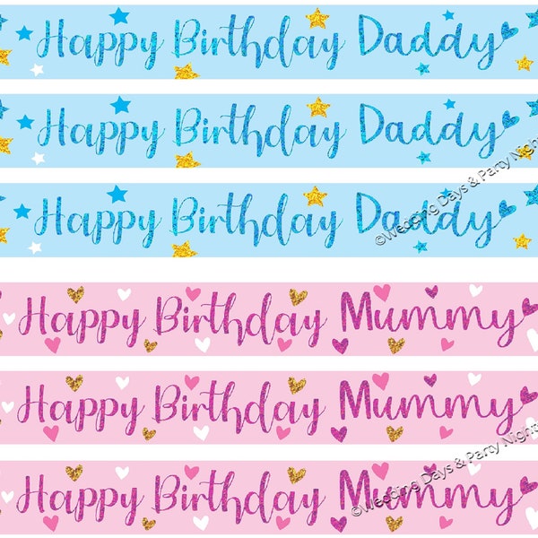 9ft Happy Birthday Daddy or Mummy Sparkly Foil Banner Party Decorations