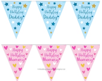 12ft Happy Birthday Daddy or Mummy Sparkly Foil Bunting / Banner Party Decorations