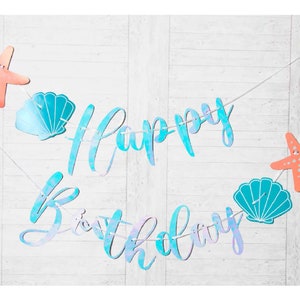 8ft Mermaid Party Happy Birthday Letter Banner Under The Sea Tropical Beach Party Decorations