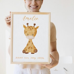 Geburtsposter Giraffe Kinderzimmer I Geschenk zur Geburt l Bild mit Geburtsdaten