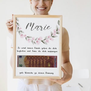 Geldgeschenk Bevestiging I Communie I met een eenvoudige bloemenkrans I gepersonaliseerd geschenk I aquarel l