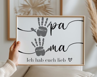Handabdruck von Kind, Baby für Oma und Opa, personalisiertes Geschenk für den Großvater und Großmutter zum Geburtstag, Weihnachten, A4