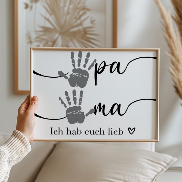 Handabdruck von Kind, Baby für Oma und Opa, personalisiertes Geschenk für den Großvater und Großmutter zum Geburtstag, Weihnachten, A4