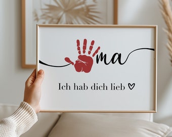 Handabdruckvorlage für Oma. Ein wunderschön persönliches Geschenk für die Großmutter zum Geburtstag, Weihnachten oder zwischendurch