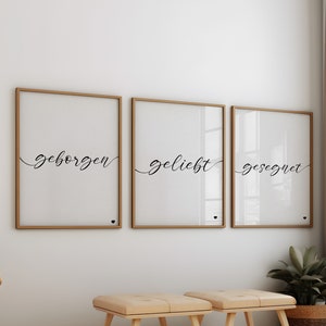 Poster Set Christlicher Schriftzug: geliebt, geborgen und gesegnet. Bilder fürs Schlafzimmer, Kinderzimmer und Wohnzimmer DINA Format