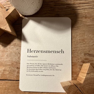Schlichte Karte mit der Definition Herzensmensch I Karte für beste Freundin, Kollegin, Partner*in, Ehemann oder Ehefrau I Postkarte