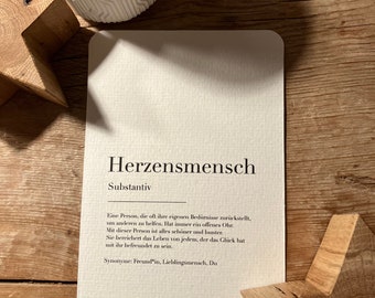 Schlichte Karte mit der Definition Herzensmensch I Karte für beste Freundin, Kollegin, Partner*in, Ehemann oder Ehefrau I Postkarte