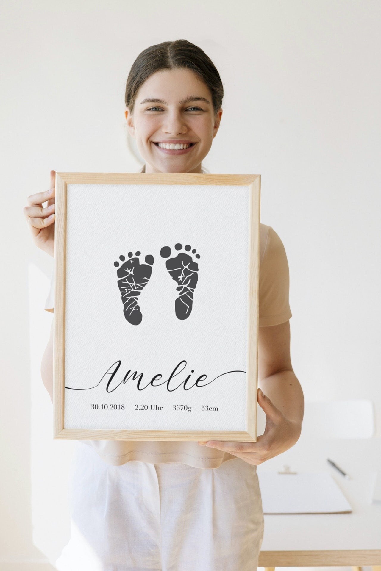 Handprint Footprint Simple I Gift for Baby, Birth Poster