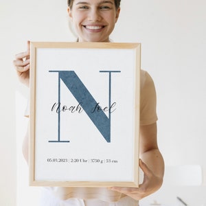Cartel de nacimiento con una letra simple I cartel de nacimiento personalizado I regalo para el nacimiento I foto con nombre l placa de nacimiento