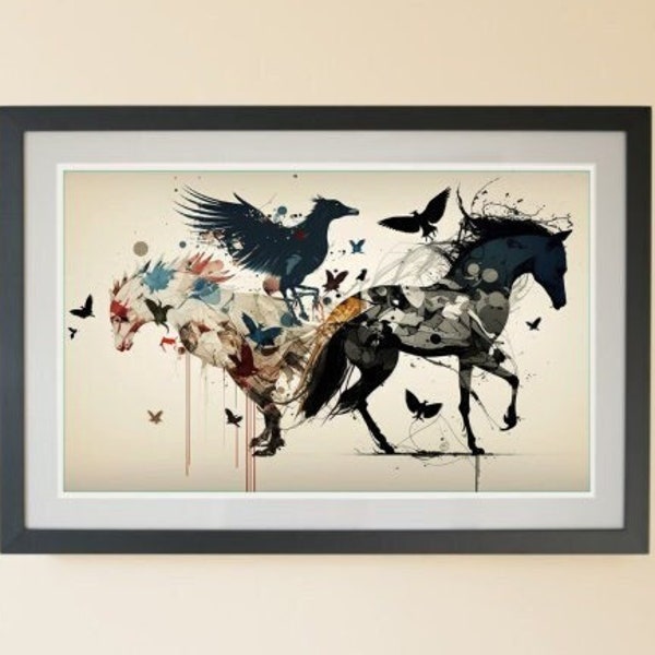 Pferde Gemälde im Stile von Jackson Pollock - Art, Kunst, Druck, print, Tiere, animals, horses, abstrakt, concept art