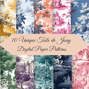 Toile de Jouy French Wallpaper Digital Printable Scrapbook Paper Seamless Antique Flower Patterns - 10 JPG Files - INSTANT DOWNLOAD