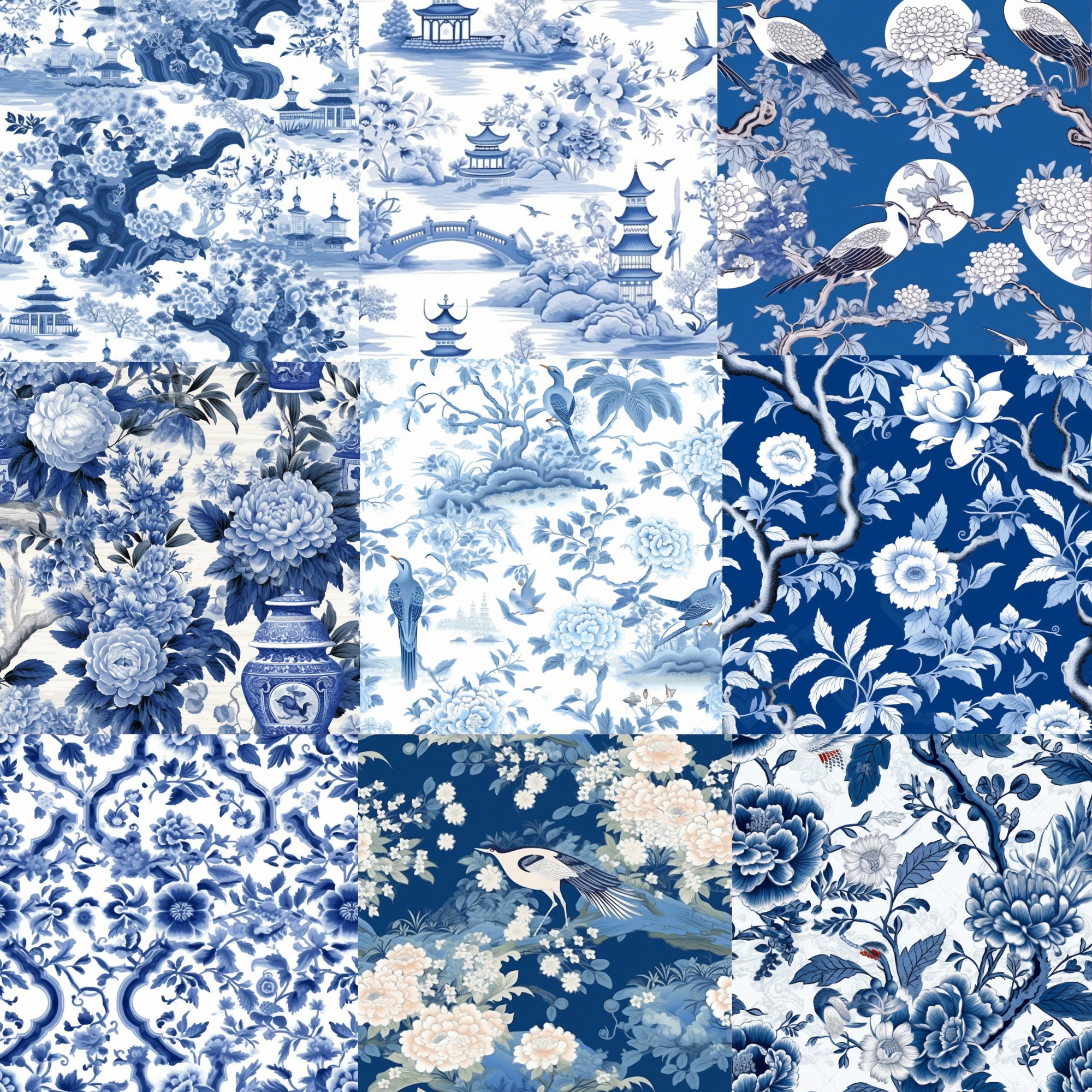 Blue Chinoiserie Toile De Jouy Digital Paper – Seamless Antique ...
