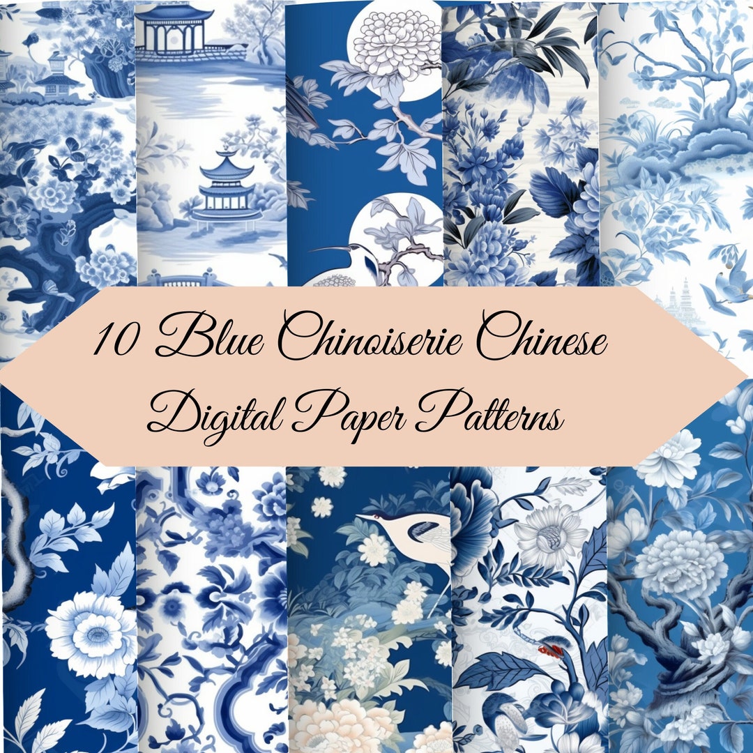 Blue Chinoiserie Toile De Jouy Digital Paper – Seamless Antique ...