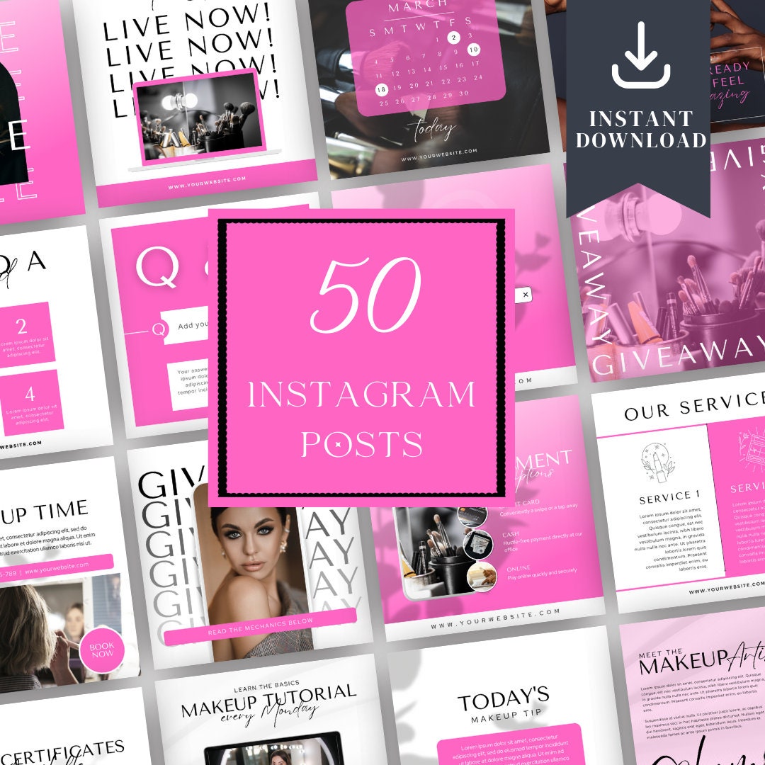 50 Instagram Beauty PINK Social Media Fully-editable Design Square ...