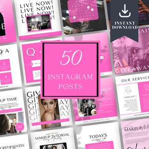 50 Instagram Beauty PINK Mídia social Design totalmente editável Modelos de negócios quadrados Download instantâneo