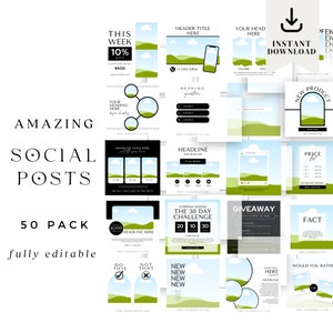 50 Instagram Social Media Editable Design Square Business Templates Instant Download
