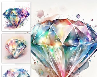 Watercolor  Diamonds Illustration Bundle Collection - High Quality Diamonds Digital Art for Commercial and Personal Projects