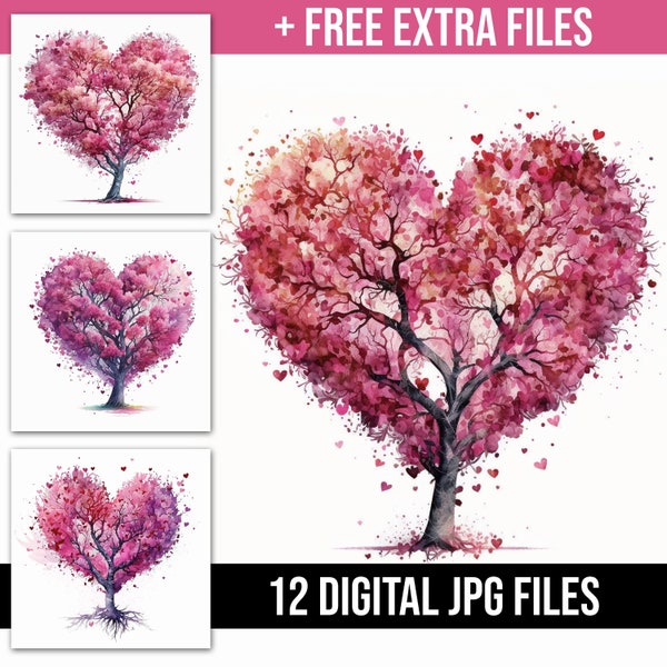 Watercolor  Love Tree Illustration Bundle Collection - High Quality Love Tree Digital Art for Commercial and Personal Projects