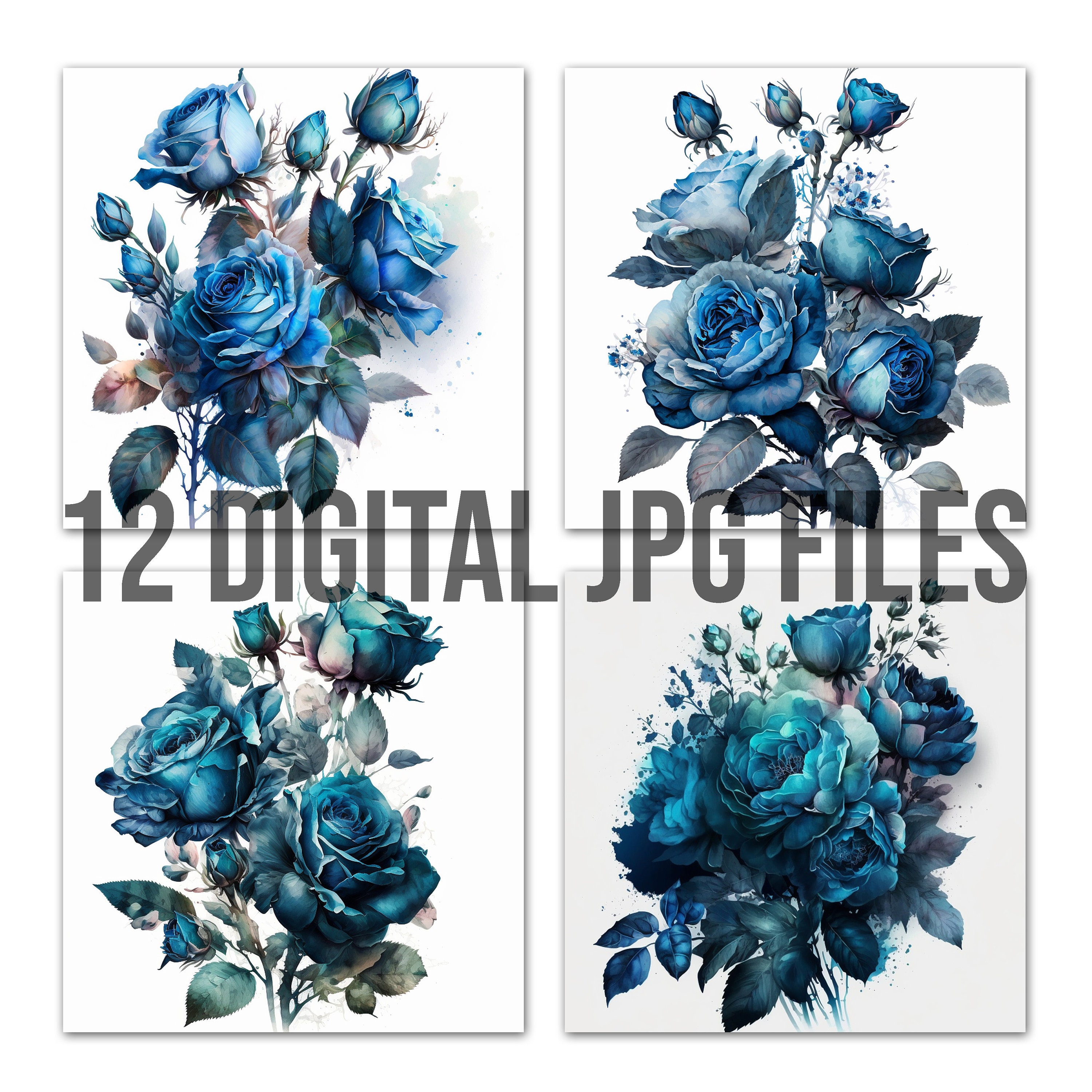Watercolor Blue Roses Illustration Collection High Quality Blue Roses ...