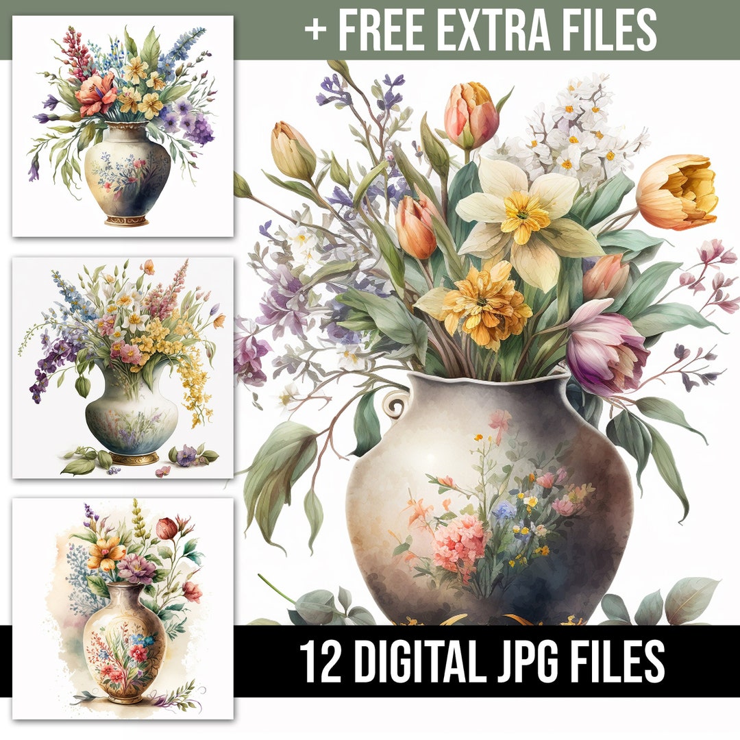 Watercolor Flower Vase Illustration Bundle Collection High Quality