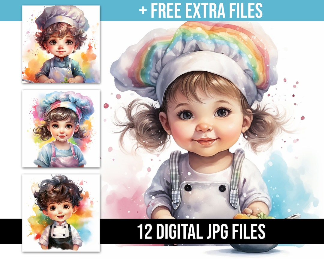 Modern Kitchen Art, Printable Baby Chef Digital Print, Funny Kitchen