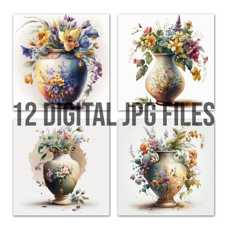 Watercolor Flower Vase Illustration Bundle Collection High Quality