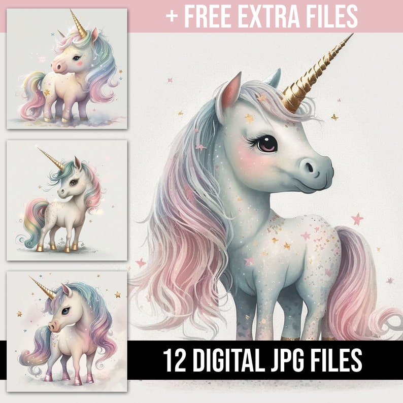 Baby Unicorn Wall Art, Nursery Decor, Printable Baby Unicorn, Rainbow ...