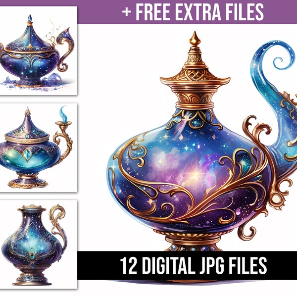 Magic Lamp Clipart, Genie Wall Art, Oil Lamps, Instant Download, Digital Download, Arabian Nights Wall Art